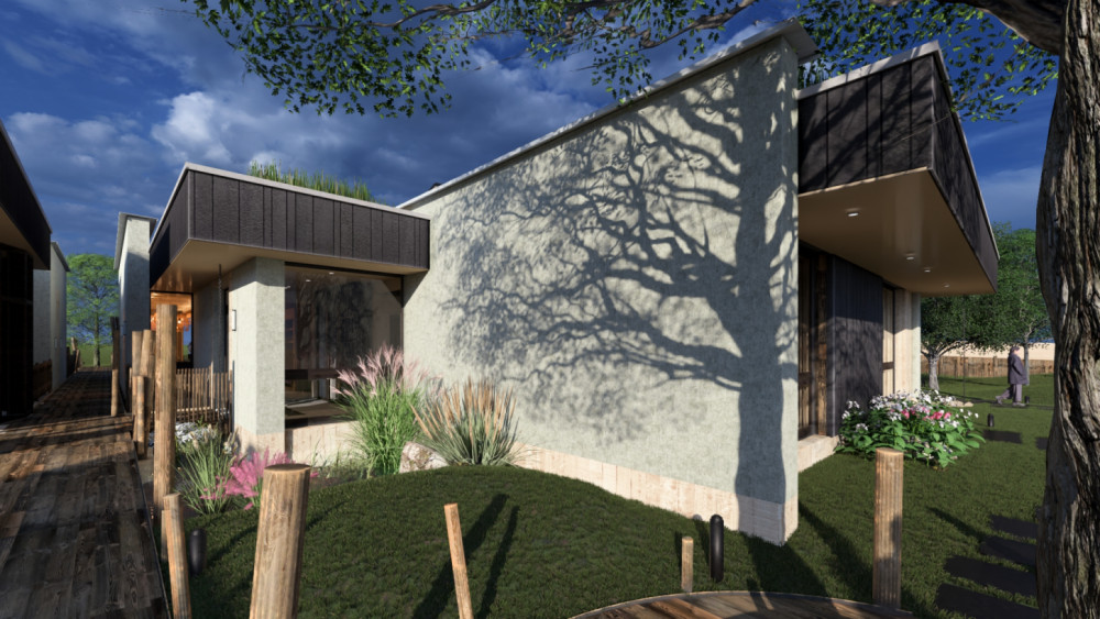 Illustration du projet : Hôtel et restaurant en terre crue réalisé par Cadre Architecteurs
